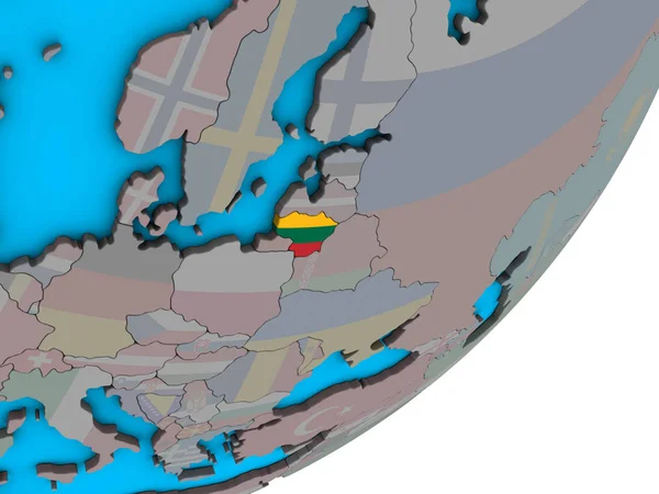 青い政治 地球儀上の国旗とリトアニア イラストレーション — ストック写真