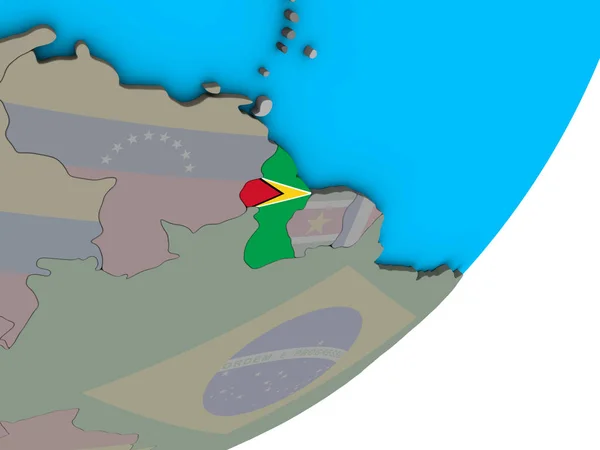 圭亚那与国旗在蓝色政治3D — 图库照片