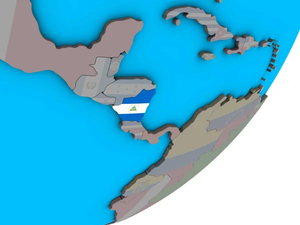 Nicaragua Con Bandera Nacional Globo Azul Político Ilustración — Foto de Stock