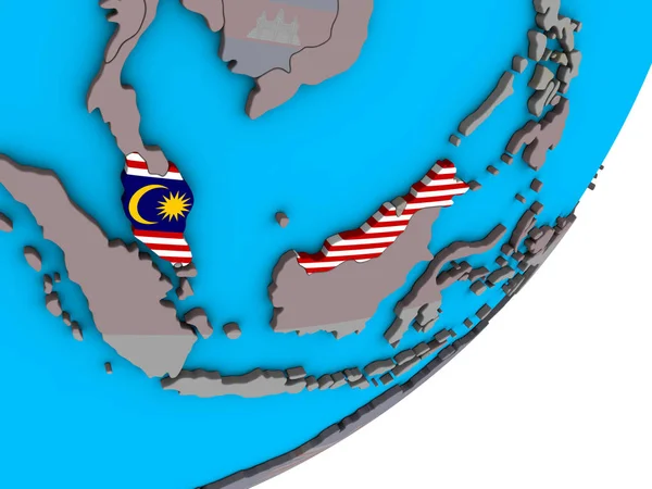Maleisië Met Nationale Vlag Blauwe Politieke Globe Illustratie — Stockfoto