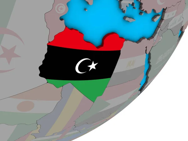 Libia Con Bandera Nacional Globo Azul Político Ilustración —  Fotos de Stock