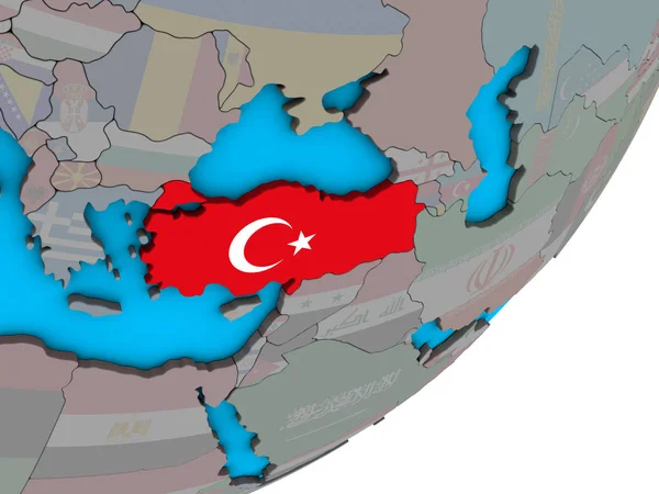 Τουρκία Την Εθνική Σημαία Μπλε Πολιτικό Τρισδιάστατη Υδρόγειο Απεικόνιση — Φωτογραφία Αρχείου