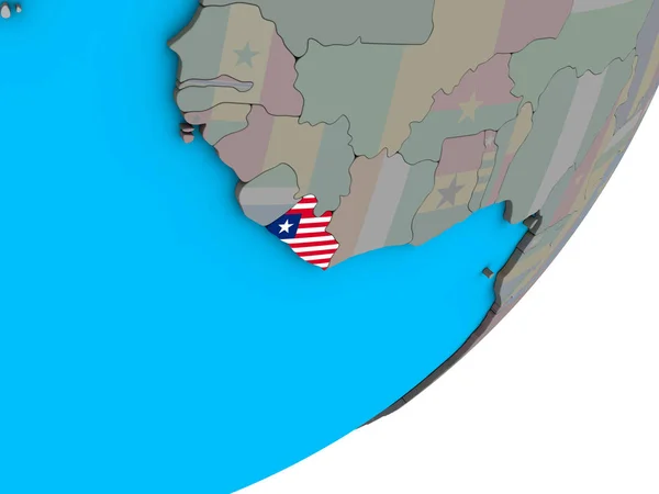 Liberia Con Bandera Nacional Mundo Político Azul Ilustración —  Fotos de Stock