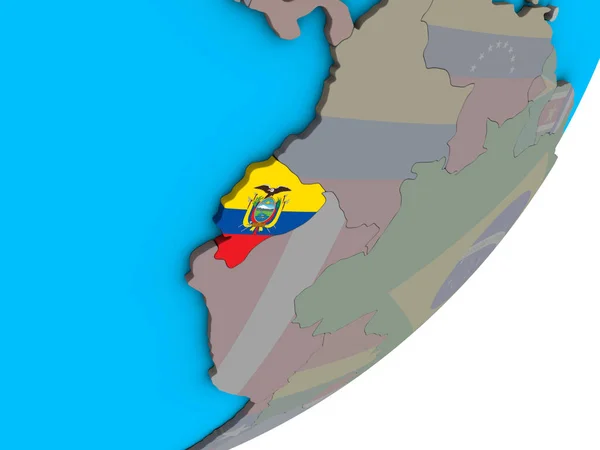 Ekwador Flagi Narodowej Niebieski Globus Polityczny Ilustracja — Zdjęcie stockowe