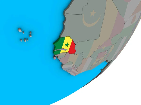 Senegal Con Bandiera Nazionale Sul Globo Blu Politico Illustrazione — Foto Stock