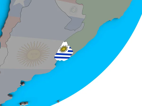 Уругвай Национальным Флагом Голубом Политическом Глобусе Иллюстрация — стоковое фото