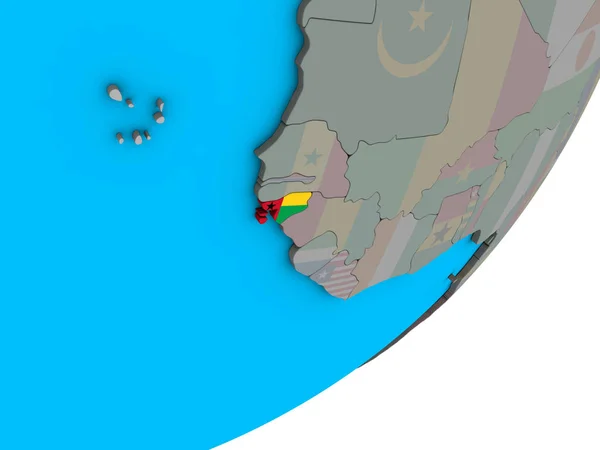 Гвинея Бисау Национальным Флагом Голубом Политическом Глобусе Иллюстрация — стоковое фото