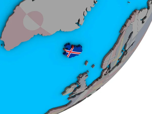 Island Státní Vlajka Modré Politické Glóbu Obrázek — Stock fotografie