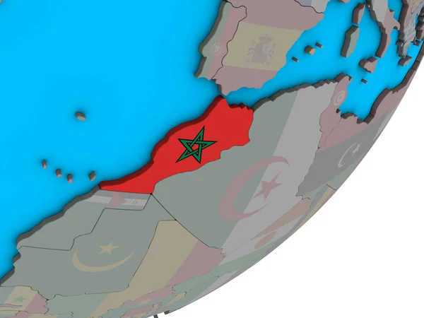 Marrocos Com Bandeira Nacional Globo Político Azul Ilustração — Fotografia de Stock