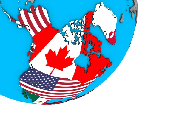Nordamerika Mit Nationalflaggen Auf Blauem Politischen Globus Illustration — Stockfoto