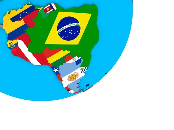 Sudamérica Con Banderas Nacionales Globo Azul Político Ilustración — Foto de Stock