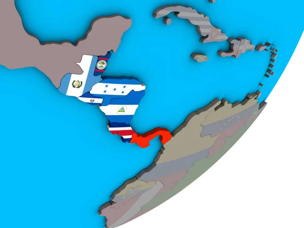青い政治 地球儀上の国旗の中央アメリカ イラストレーション — ストック写真