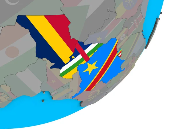 África Central Com Bandeiras Nacionais Globo Político Azul Ilustração — Fotografia de Stock
