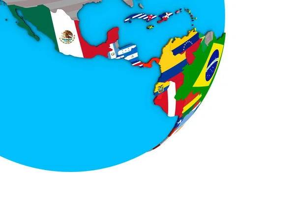 Latin America National Flags Blue Political Globe Illustration — 图库照片
