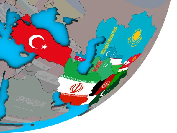 Estados Miembros Eco Con Banderas Nacionales Mundo Político Azul Ilustración — Foto de Stock