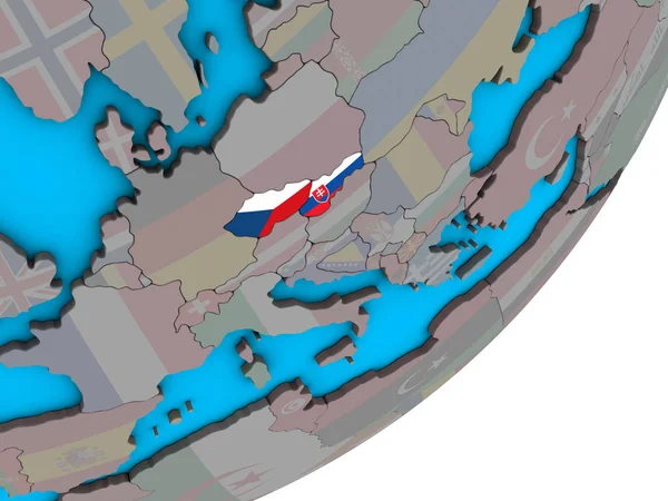 Cecoslovacchia Con Bandiere Nazionali Sul Globo Blu Politico Illustrazione — Foto Stock