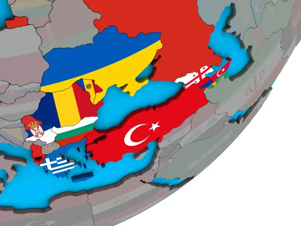 Bsec Országok Nemzeti Zászlókkal Kék Politikai Földgömb Illusztráció — Stock Fotó