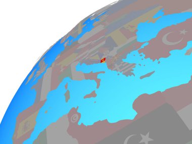 Karadağ ile dünya üzerinde katıştırılmış ulusal bayrak. 3D çizim.