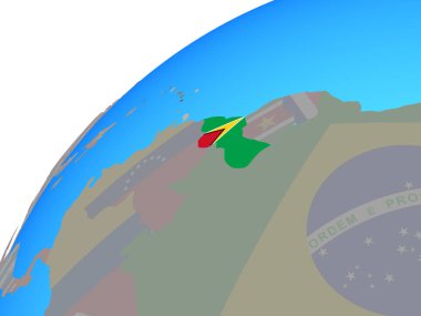 Guyana dünya üzerinde katıştırılmış ulusal bayrak ile. 3D çizim.