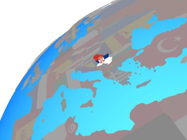 Sırbistan ile dünya üzerinde katıştırılmış ulusal bayrak. 3D çizim.