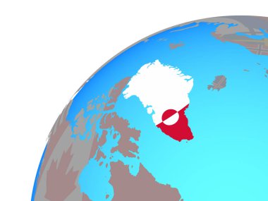 Dünya üzerinde katıştırılmış ulusal bayrak ile Grönland. 3D çizim.
