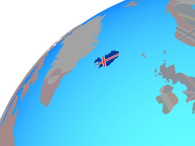 İzlanda ile dünya üzerinde katıştırılmış ulusal bayrak. 3D çizim.