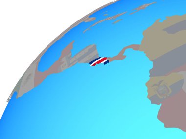 Kosta Rika ile dünya üzerinde katıştırılmış ulusal bayrak. 3D çizim.