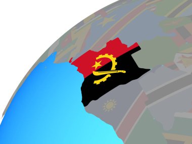 Angola with embedded national flag on globe. 3D illustration.