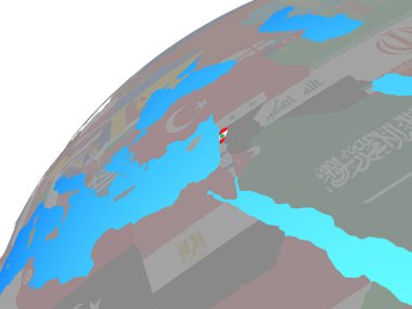Lübnan ile dünya üzerinde katıştırılmış ulusal bayrak. 3D çizim.