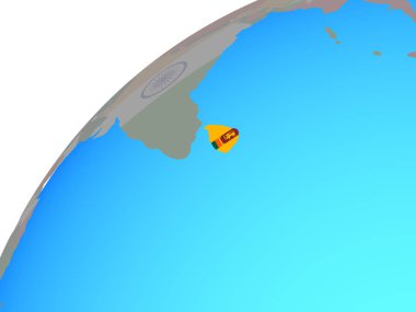 Sri Lanka ile dünya üzerinde katıştırılmış ulusal bayrak. 3D çizim.