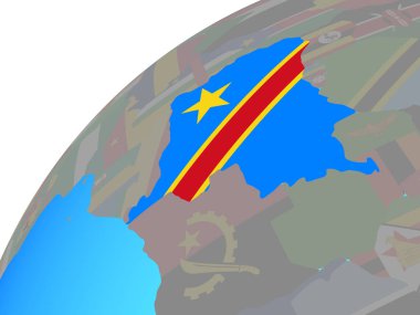 Kongo ile dünya üzerinde katıştırılmış ulusal bayrak dem mümessili. 3D çizim.