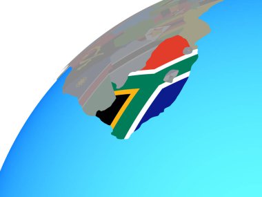 Güney Afrika Dünya üzerinde katıştırılmış ulusal bayrak ile. 3D çizim.