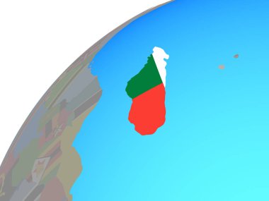Madagaskar ile dünya üzerinde katıştırılmış ulusal bayrak. 3D çizim.
