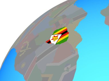 Dünya üzerinde katıştırılmış ulusal bayrak ile Zimbabve. 3D çizim.
