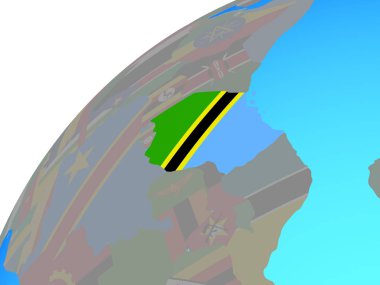 Tanzanya ile dünya üzerinde katıştırılmış ulusal bayrak. 3D çizim.