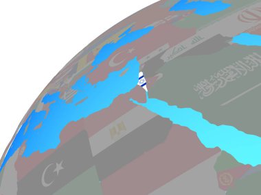 İsrail ile dünya üzerinde katıştırılmış ulusal bayrak. 3D çizim.