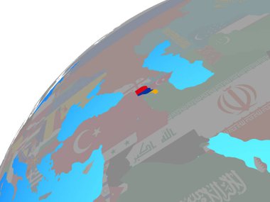 Ermenistan ile dünya üzerinde katıştırılmış ulusal bayrak. 3D çizim.