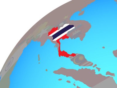 Dünya üzerinde katıştırılmış ulusal bayrak ile Tayland. 3D çizim.