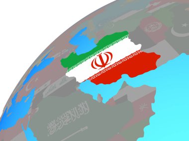 Iran dünya üzerinde katıştırılmış ulusal bayrak ile. 3D çizim.