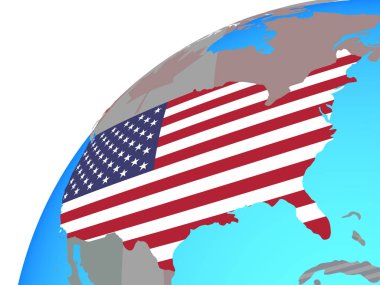 Amerika Birleşik Devletleri Dünya üzerinde katıştırılmış ulusal bayrak ile. 3D çizim.
