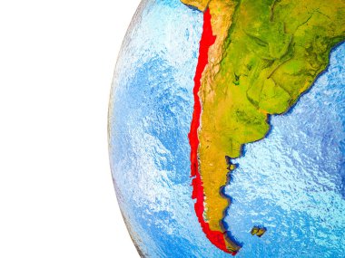 Şili görünür ülkeler ve sulu okyanusların 3d dünya üzerinde vurgulanır. 3D çizim.