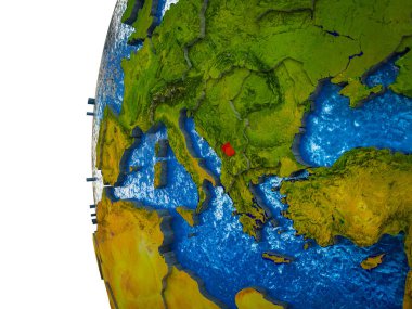 Kosova görünür ülkeler ve sulu okyanusların 3d dünya üzerinde vurgulanır. 3D çizim.
