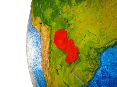 Paraguay görünür ülkeler ve sulu okyanusların 3d dünya üzerinde vurgulanır. 3D çizim.