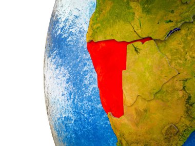 Namibya görünür ülkeler ve sulu okyanusların 3d dünya üzerinde vurgulanır. 3D çizim.