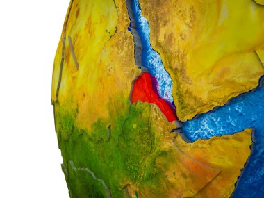 Eritre görünür ülkeler ve sulu okyanusların 3d dünya üzerinde vurgulanır. 3D çizim.