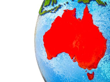 Avustralya görünür ülkeler ve sulu okyanusların 3d dünya üzerinde vurgulanır. 3D çizim.