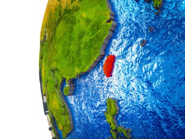 Tayvan görünür ülkeler ve sulu okyanusların 3d dünya üzerinde vurgulanır. 3D çizim.