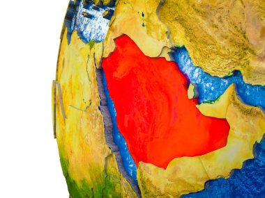 Suudi Arabistan görünür ülkeler ve sulu okyanusların 3d dünya üzerinde vurgulanır. 3D çizim.