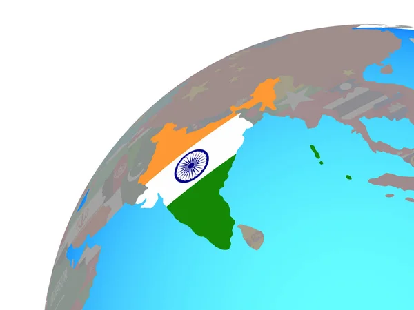 India Beágyazott Nemzeti Zászló Világon Illusztráció — Stock Fotó
