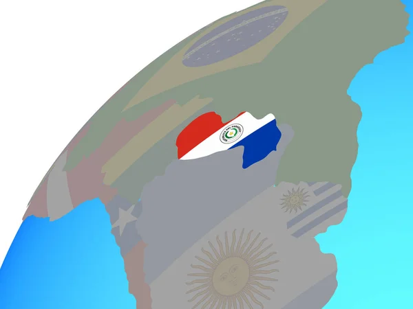 Парагвай Встроенным Национальным Флагом Глобусе Иллюстрация — стоковое фото
